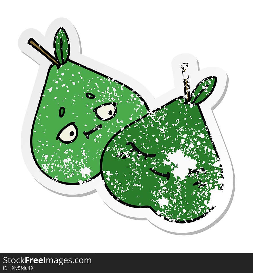 distressed sticker of a cute cartoon pears