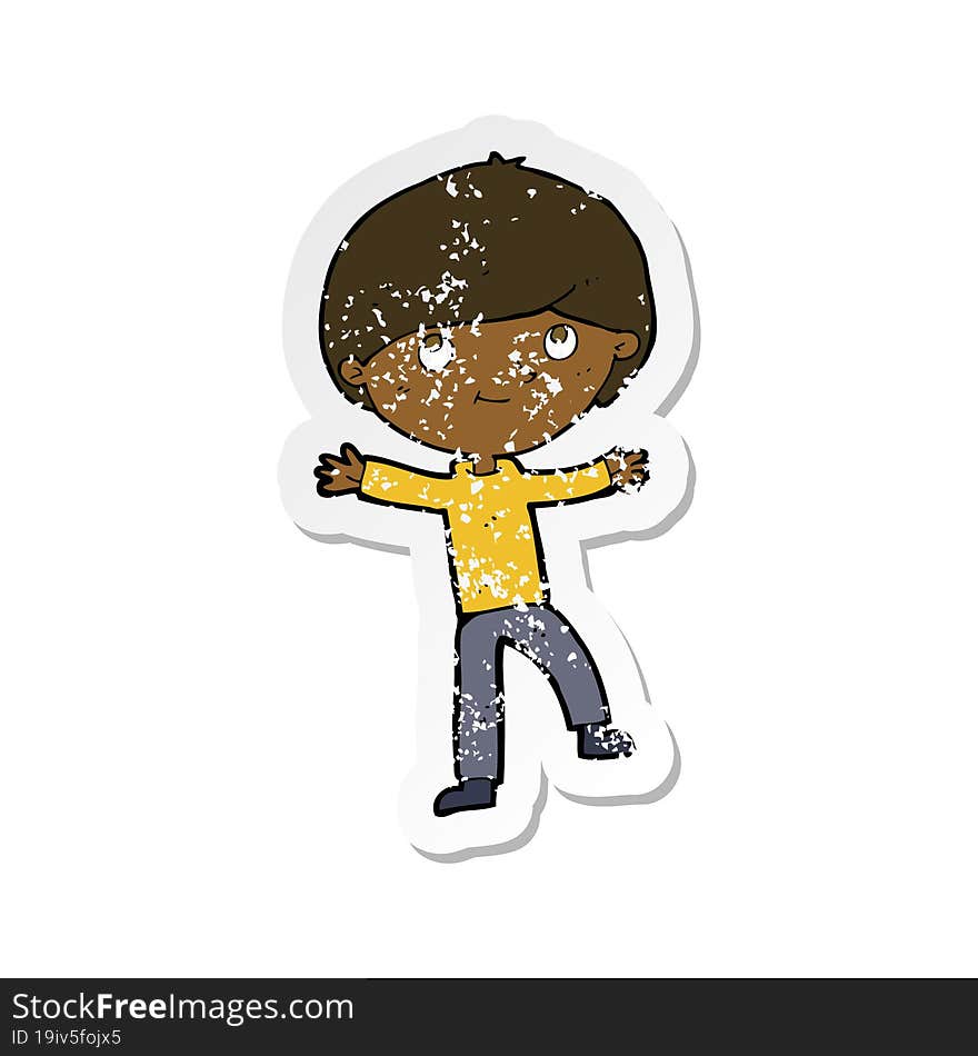 retro distressed sticker of a cartoon excited boy