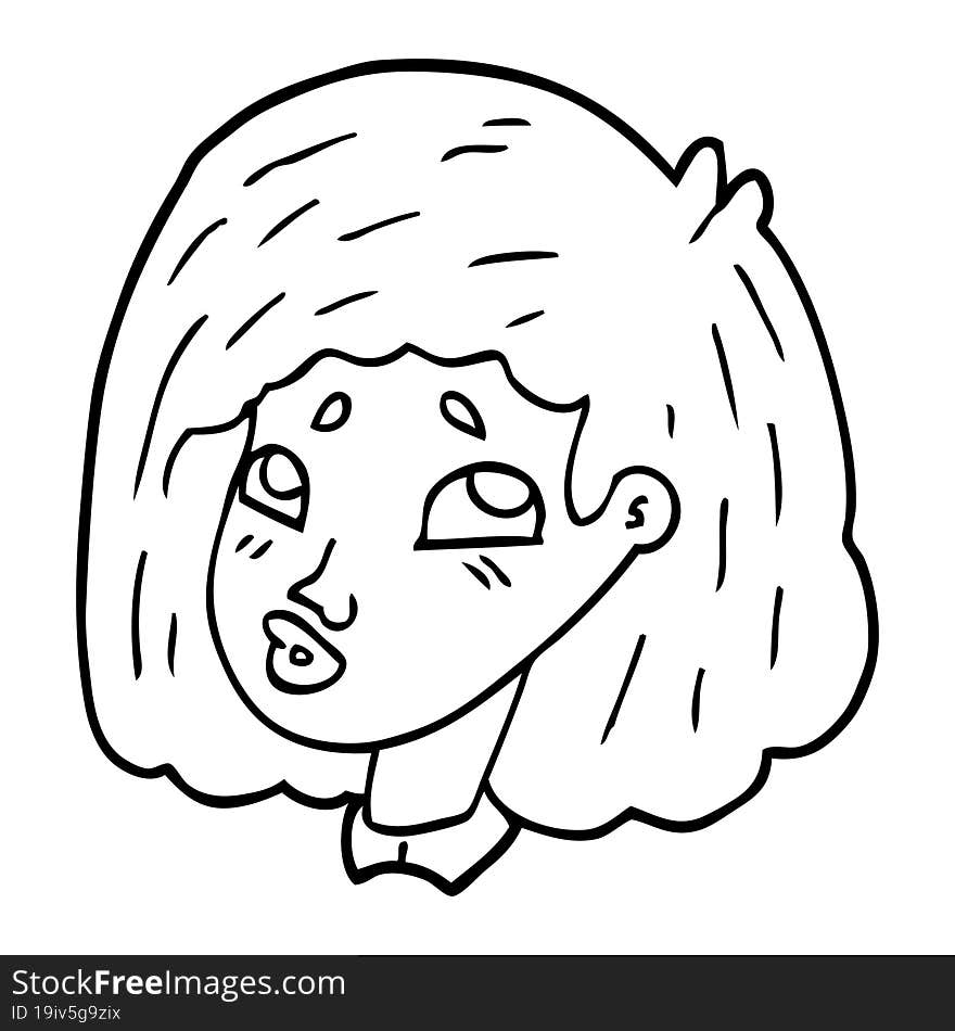 line drawing cartoon face of a girl