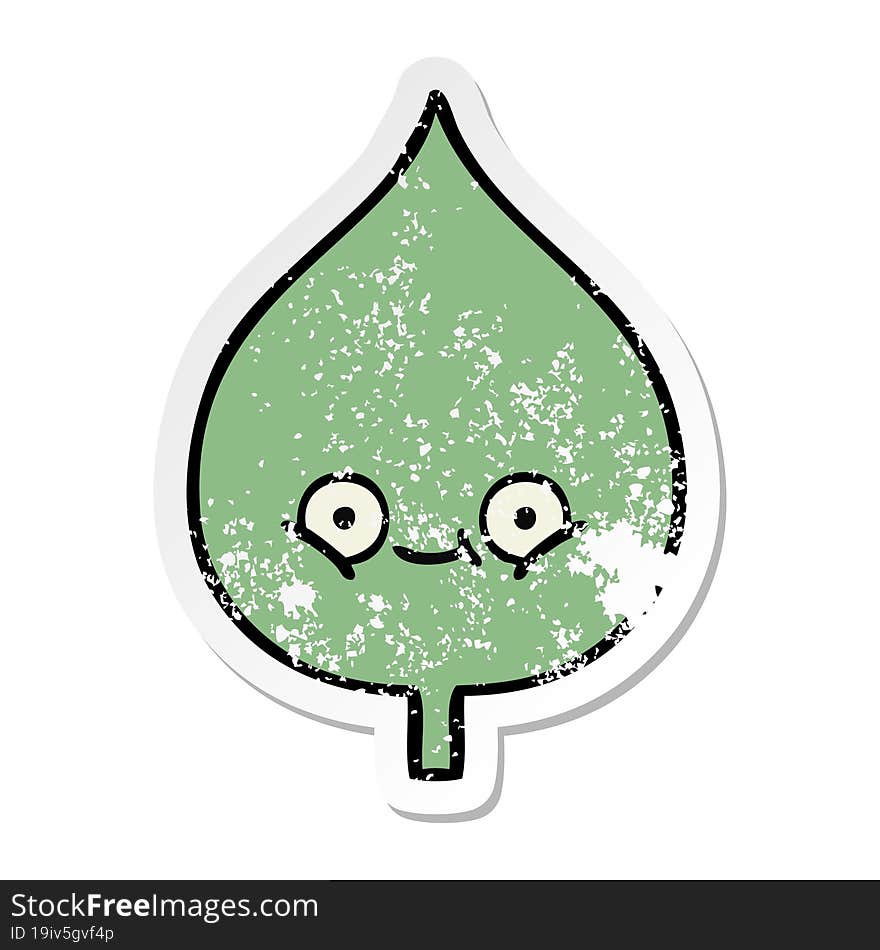 distressed sticker of a cute cartoon expressional leaf