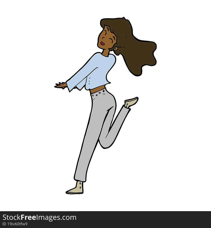 cartoon happy girl kicking out leg