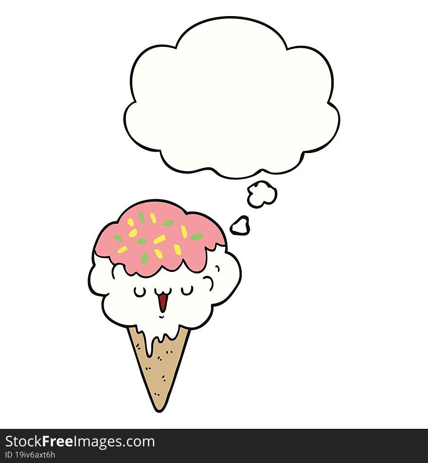 cartoon ice cream with thought bubble. cartoon ice cream with thought bubble