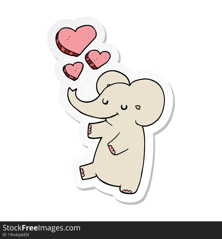 sticker of a cartoon elephant with love hearts