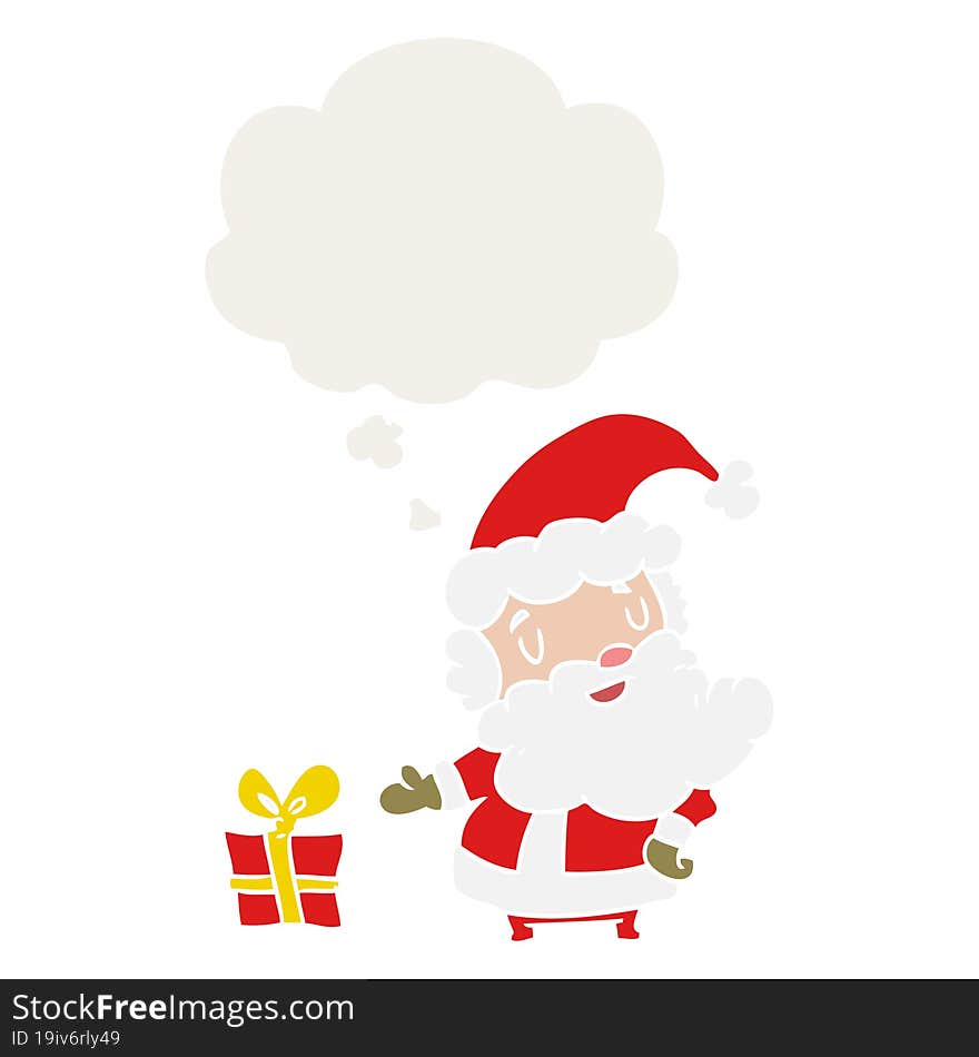 cartoon santa claus and thought bubble in retro style