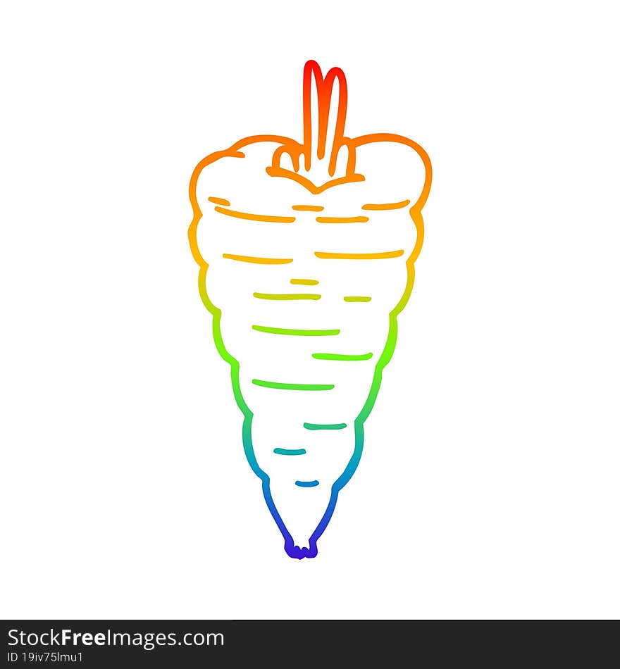 rainbow gradient line drawing of a cartoon carrot