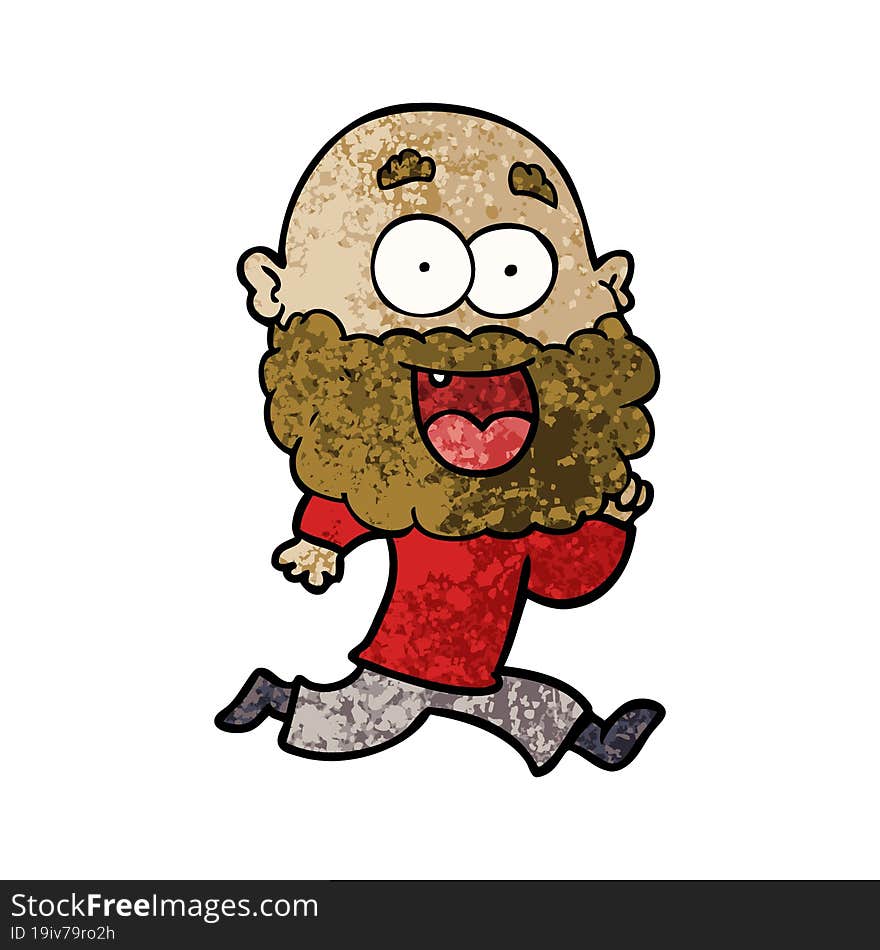 cartoon crazy happy man with beard running. cartoon crazy happy man with beard running