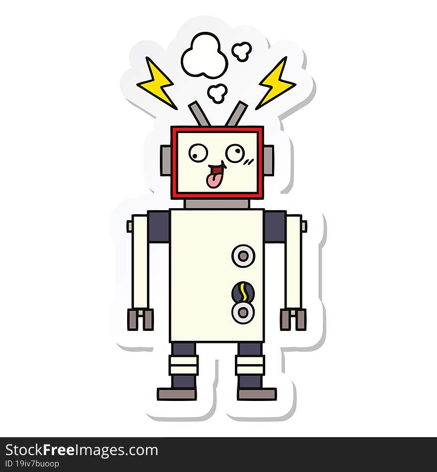 Sticker Of A Cute Cartoon Crazy Broken Robot