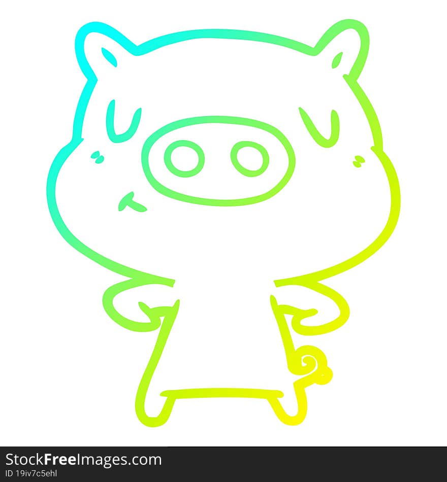 cold gradient line drawing cartoon content pig