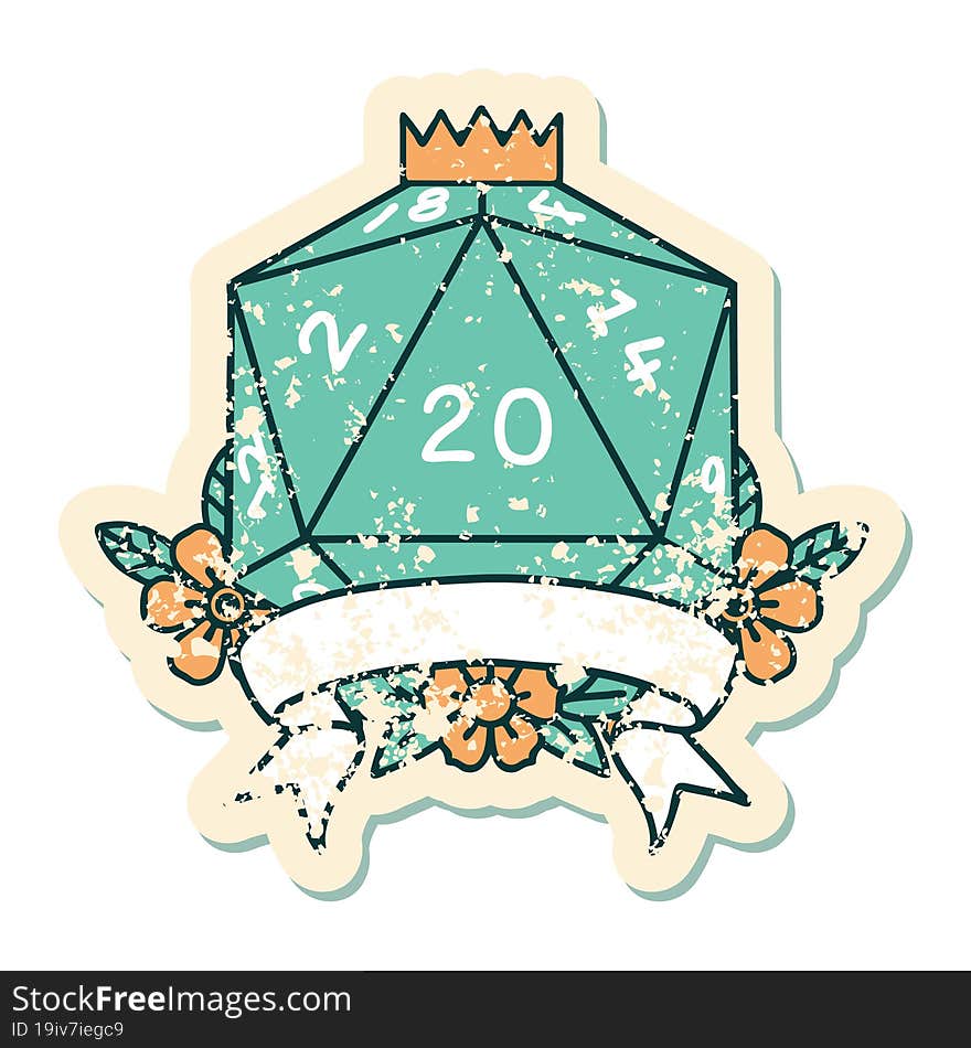 Natural 20 Critical Hit D20 Dice Roll Illustration