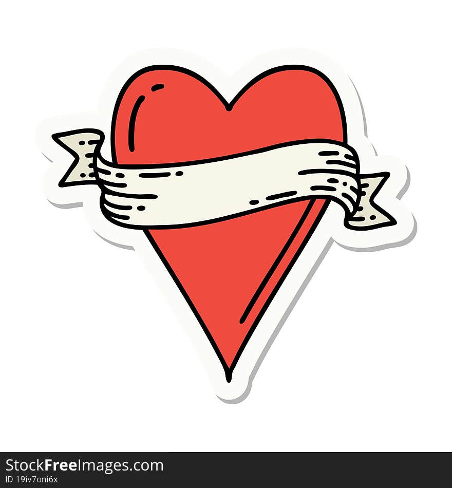 Tattoo Style Sticker Of A Heart And Banner