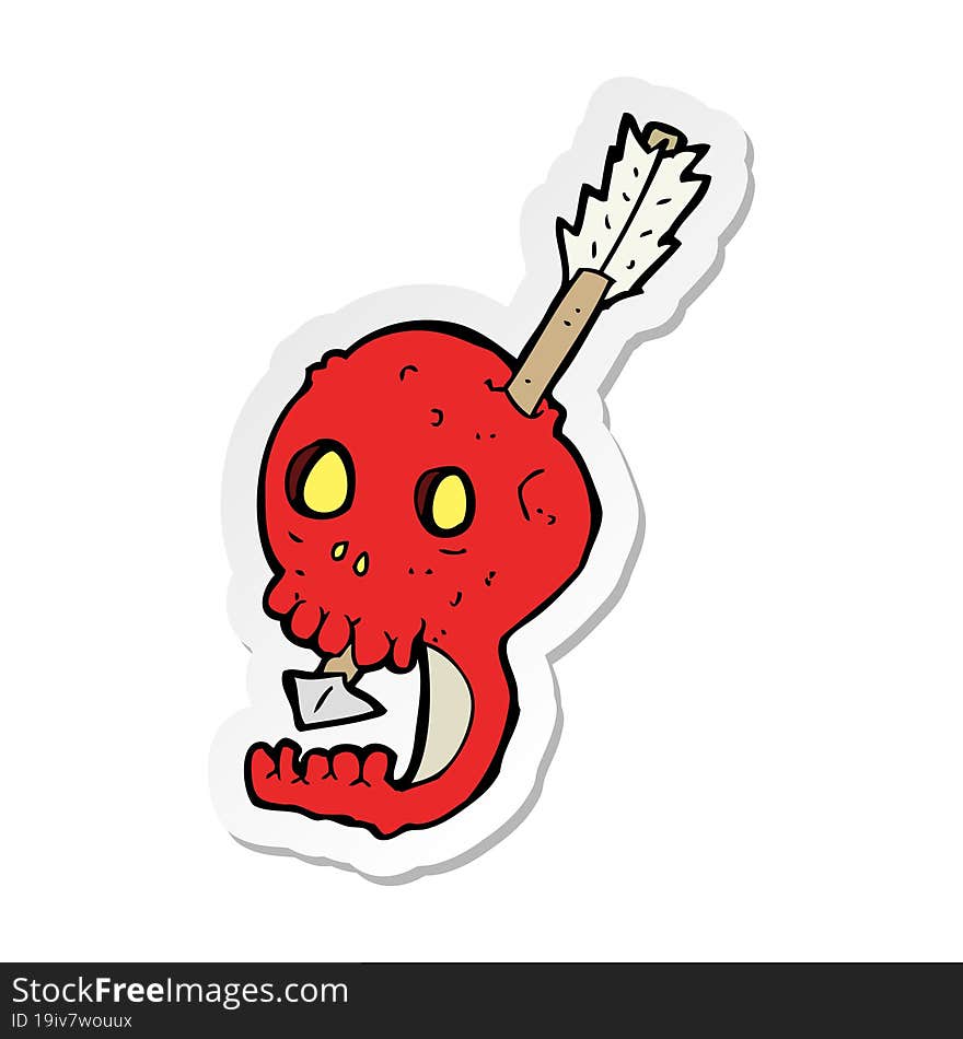 sticker of a funny cartoon skull and arrow