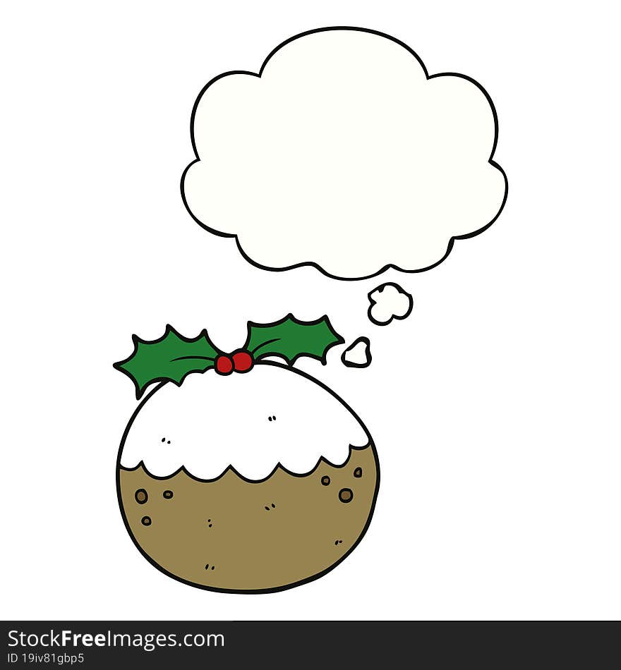 cartoon christmas pudding and thought bubble