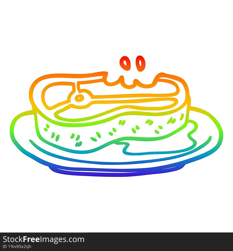 Rainbow Gradient Line Drawing Cartoon Well Cooked Meat