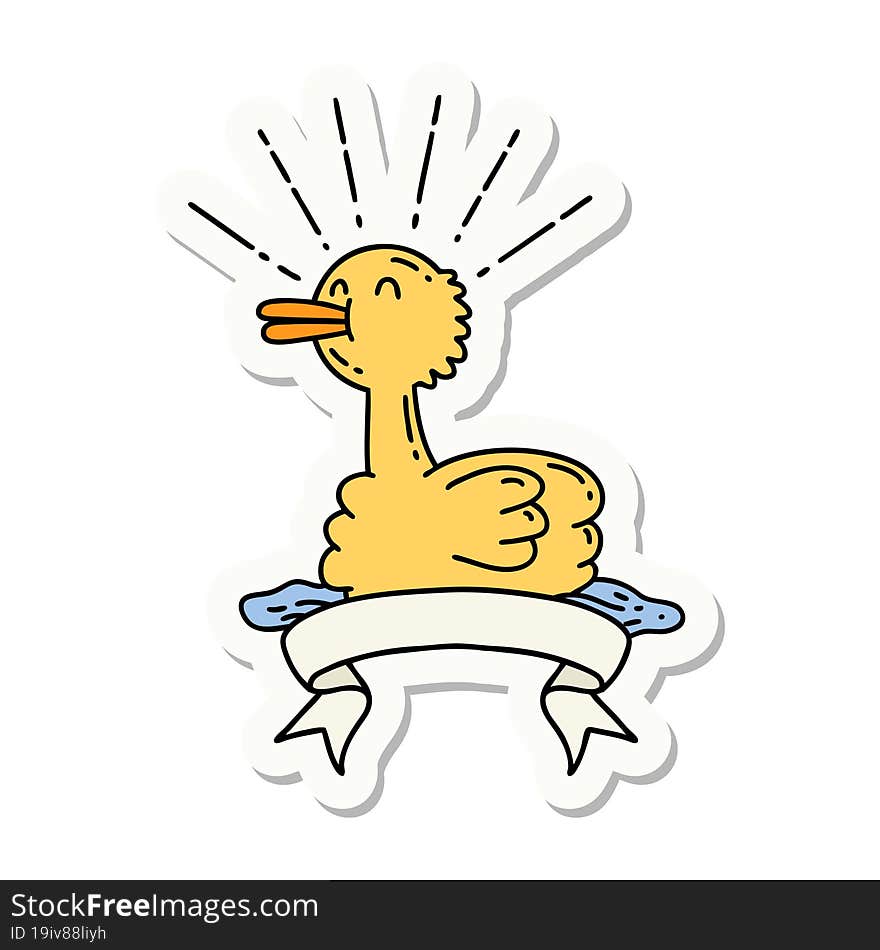 sticker of tattoo style swimming duck