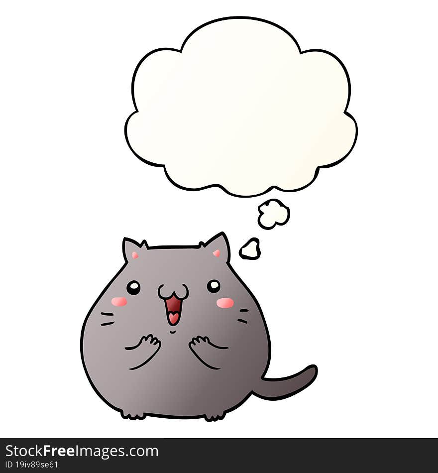 happy cartoon cat and thought bubble in smooth gradient style