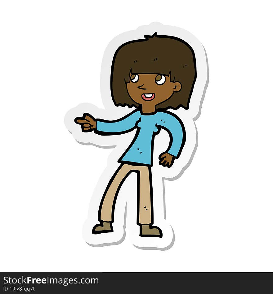 sticker of a cartoon girl pointing