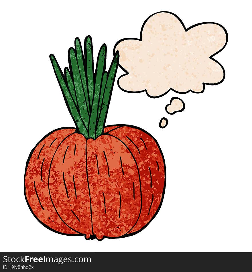 Cartoon Vegetable And Thought Bubble In Grunge Texture Pattern Style