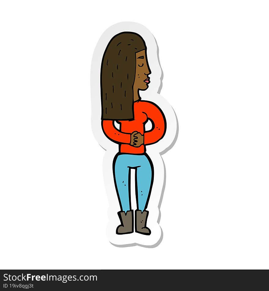 sticker of a cartoon woman ignoring