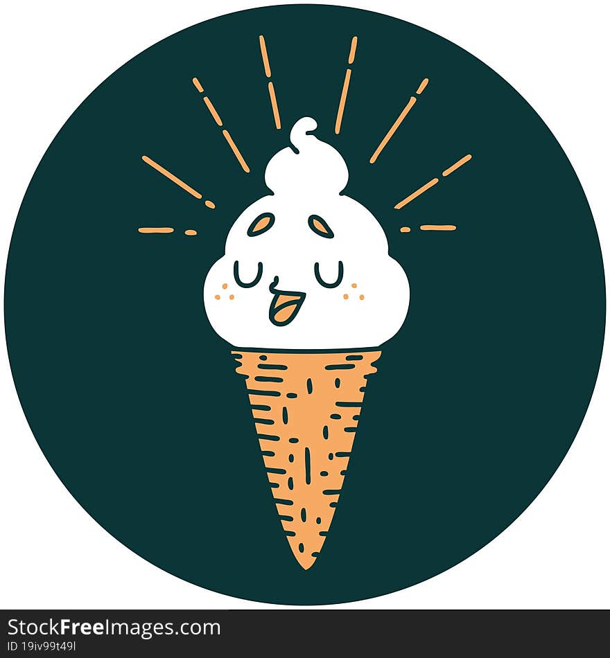 icon of tattoo style ice cream character