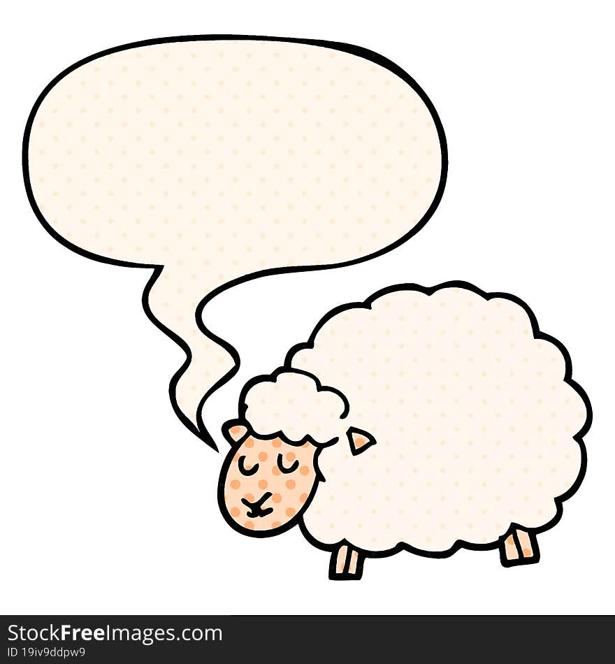 cartoon sheep and speech bubble in comic book style