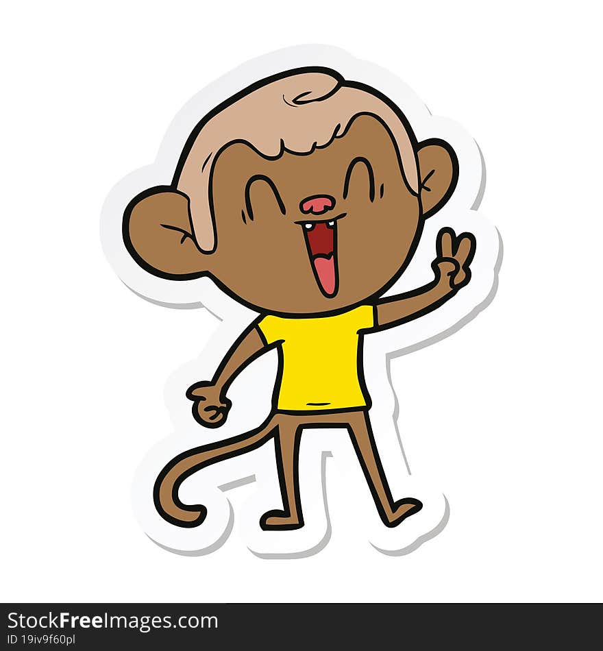 sticker of a cartoon laughing monkey