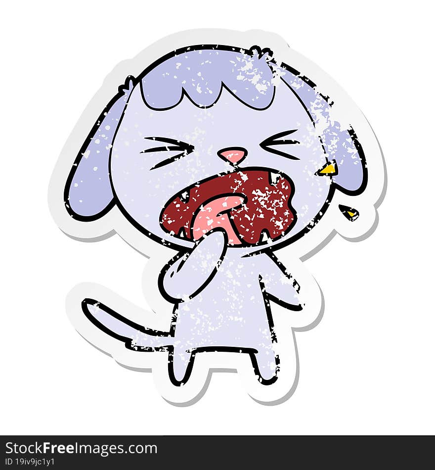 Distressed Sticker Of A Cute Cartoon Dog Barking