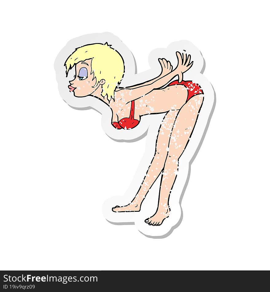 retro distressed sticker of a cartoon pin up girl in bikini