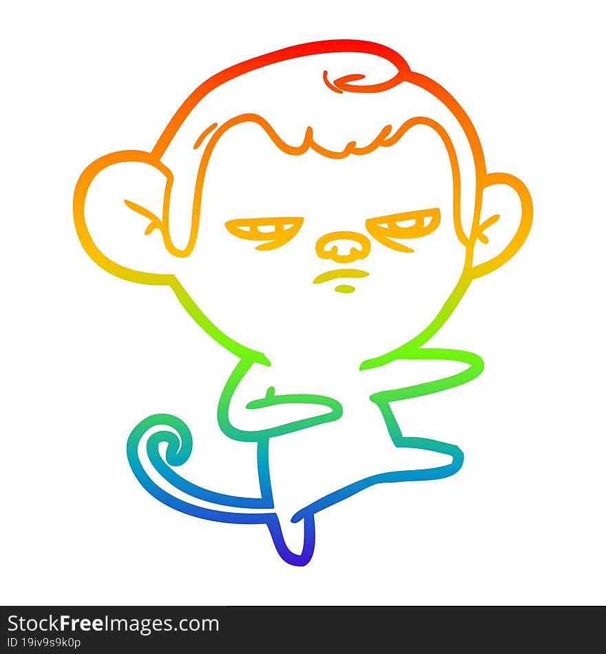 Rainbow Gradient Line Drawing Cartoon Annoyed Monkey