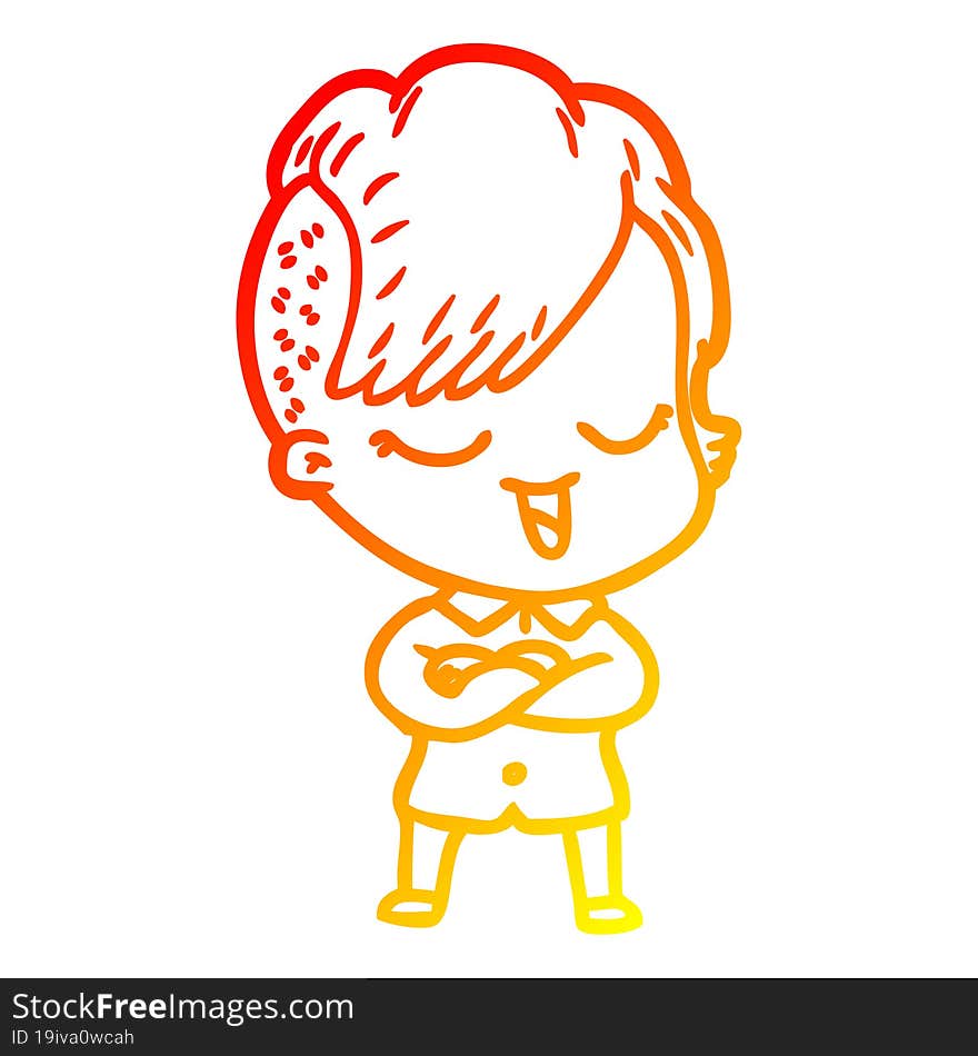 warm gradient line drawing happy cartoon girl