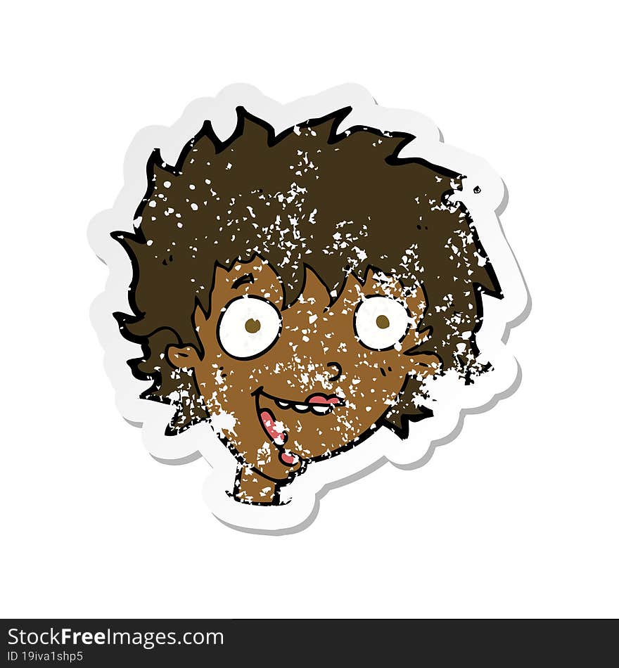 Retro Distressed Sticker Of A Cartoon Crazy Excited Woman