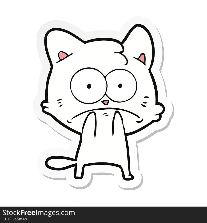 sticker of a cartoon nervous cat