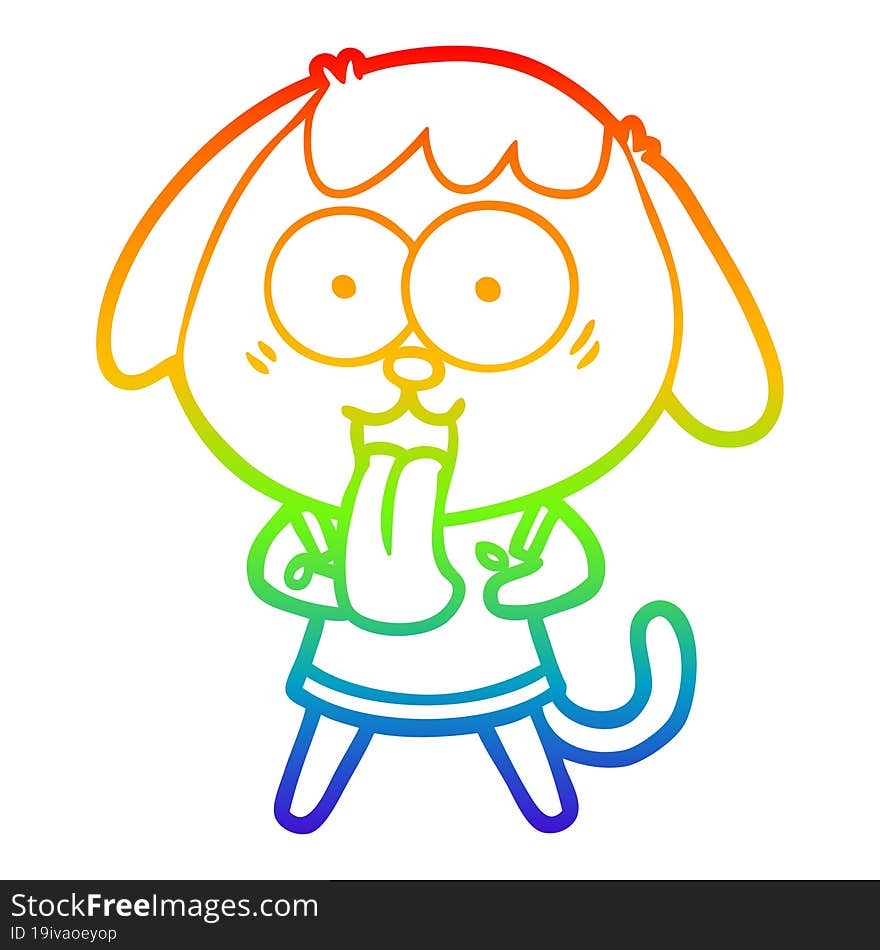 rainbow gradient line drawing of a cute cartoon dog