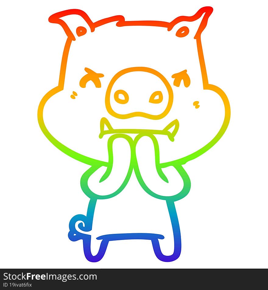 rainbow gradient line drawing angry cartoon pig