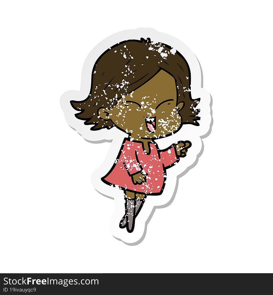 distressed sticker of a happy cartoon girl