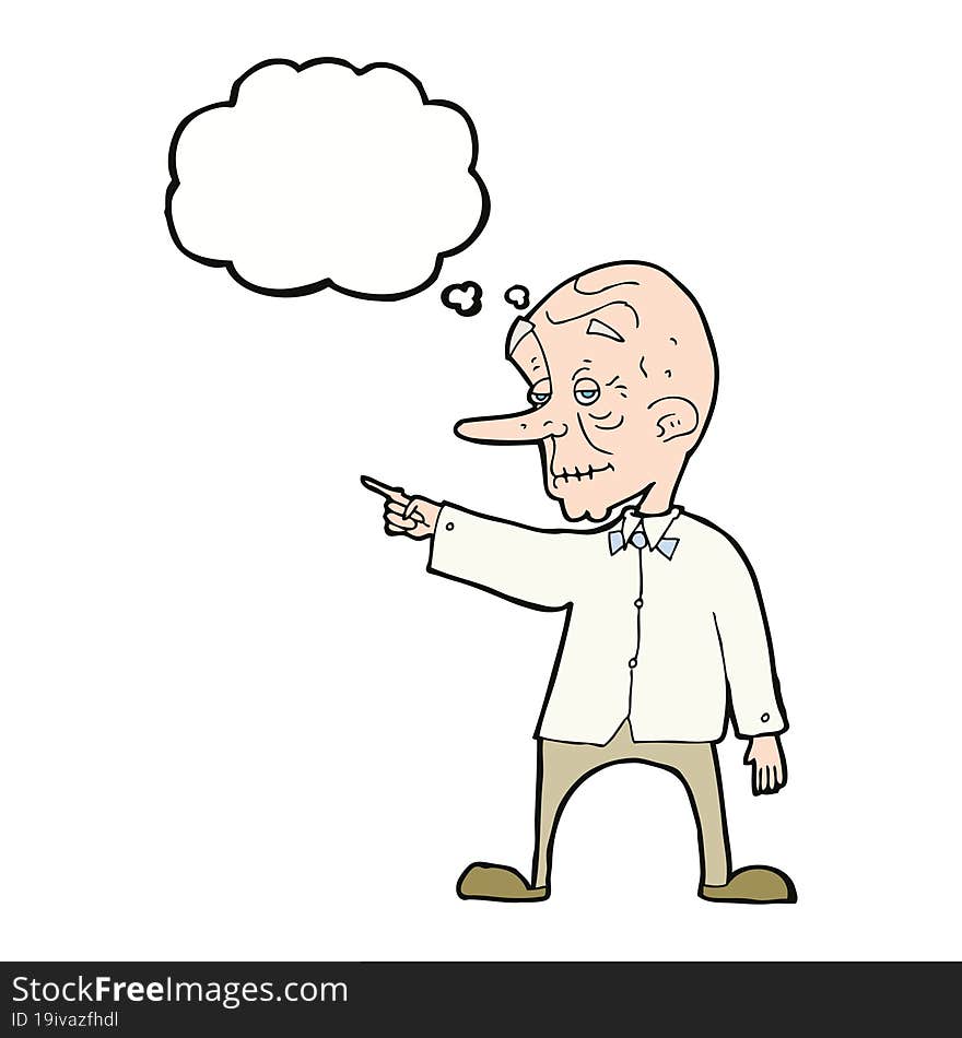 cartoon old man pointing with thought bubble