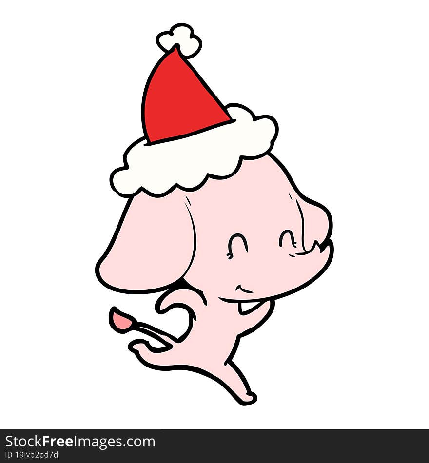 cute line drawing of a elephant wearing santa hat