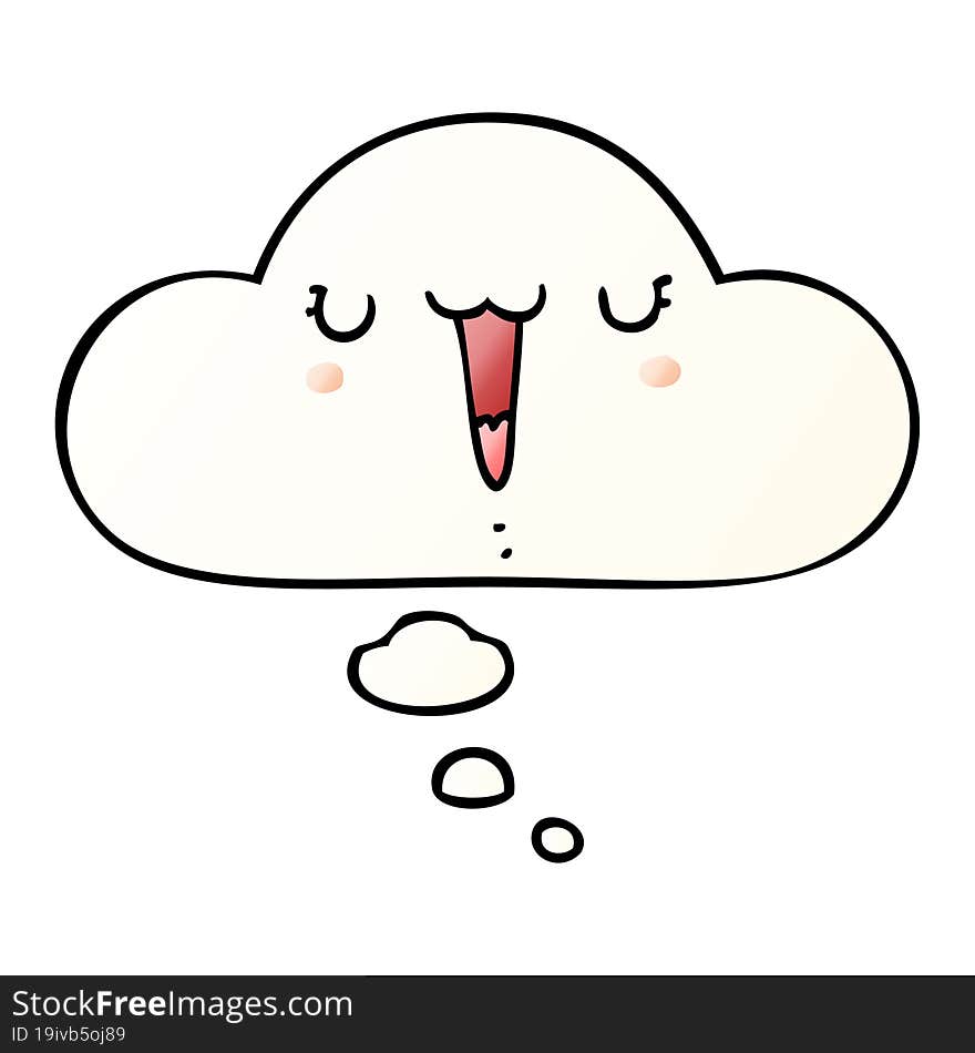 cute happy cartoon face and thought bubble in smooth gradient style