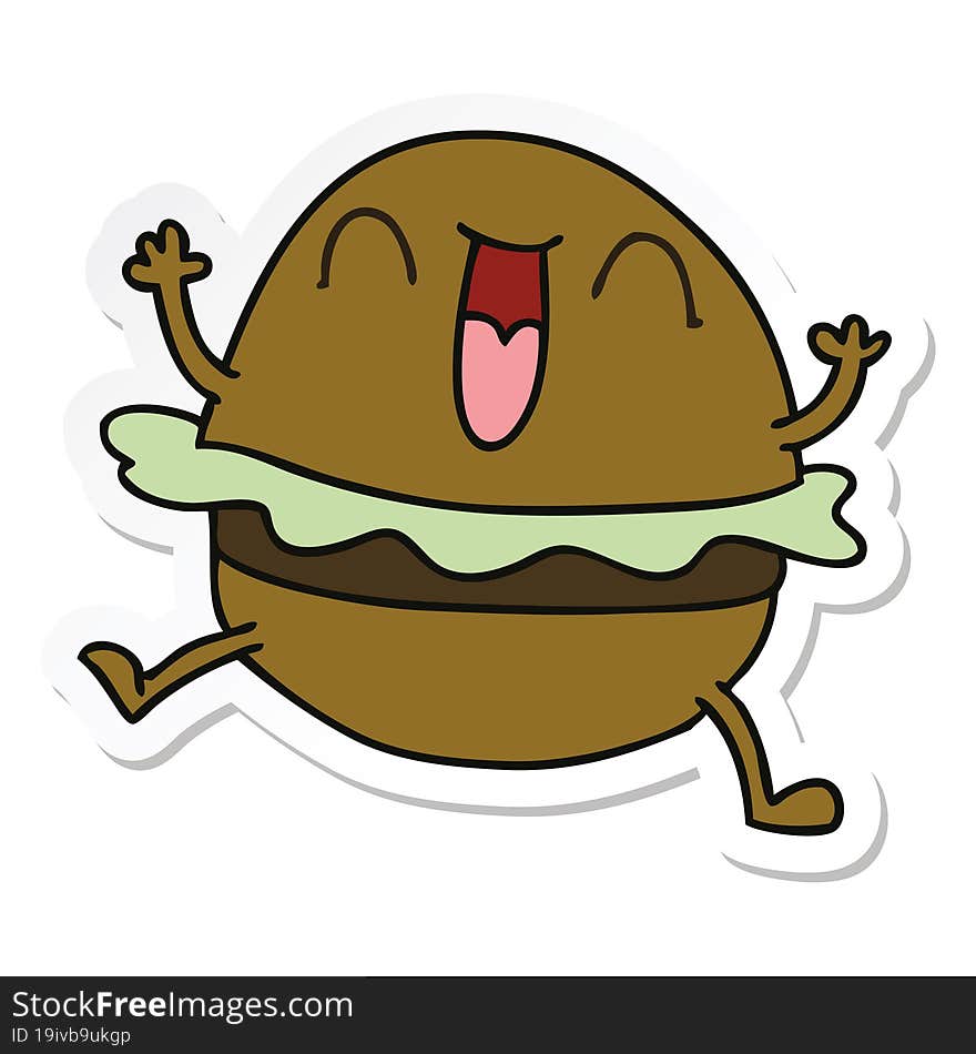 sticker of a quirky hand drawn cartoon happy burger