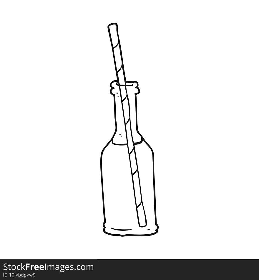 black and white cartoon soda bottle and straw