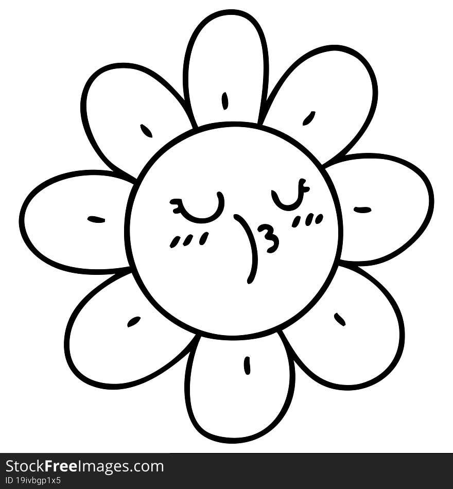 line doodle of a happy sunflower. line doodle of a happy sunflower