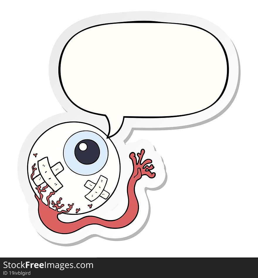 cartoon injured eyeball with speech bubble sticker