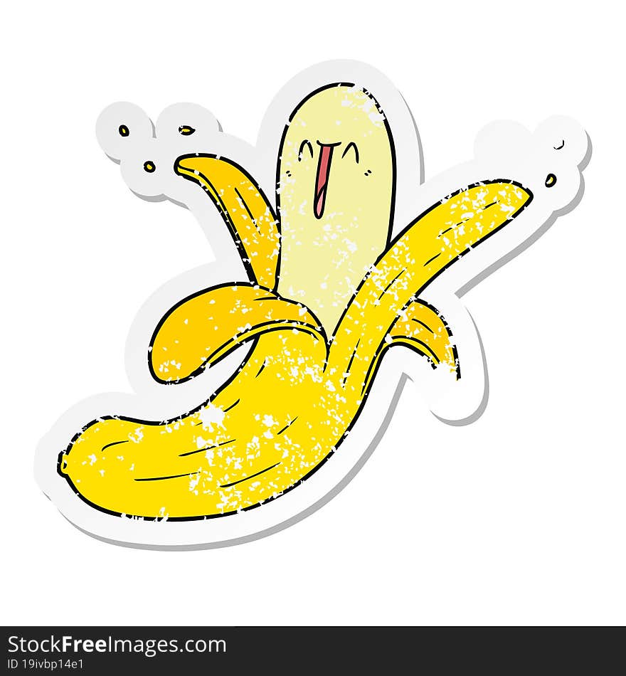 distressed sticker of a cartoon crazy happy banana