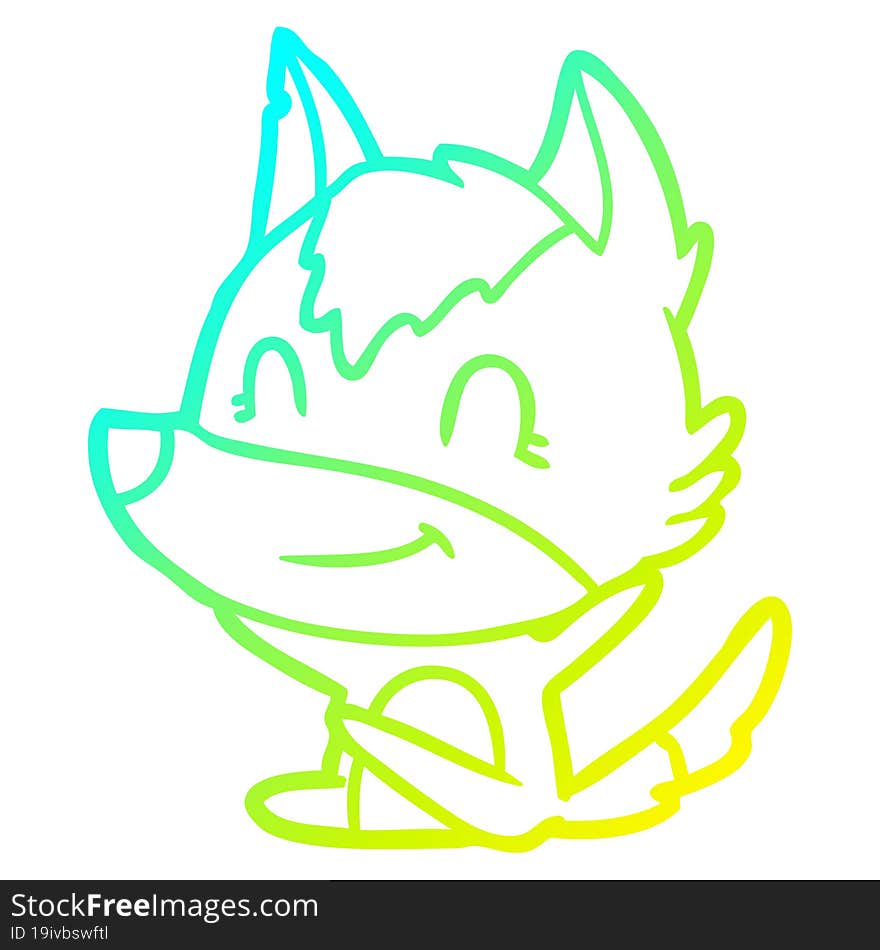 cold gradient line drawing friendly cartoon wolf