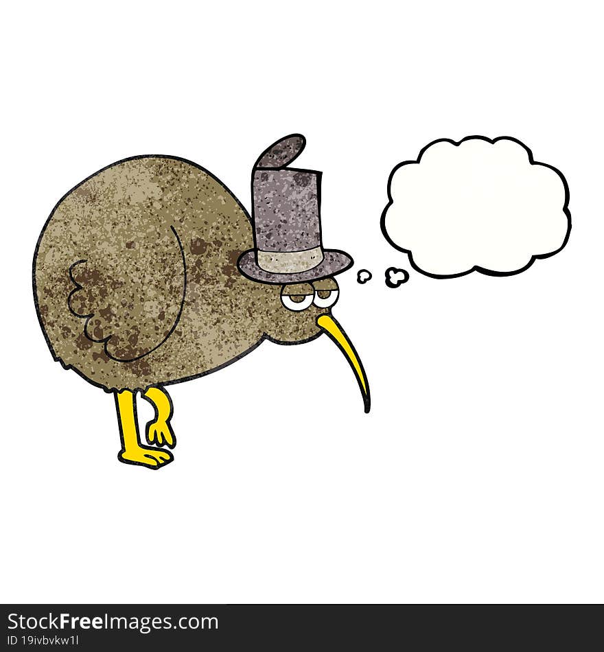 freehand drawn thought bubble textured cartoon kiwi bird