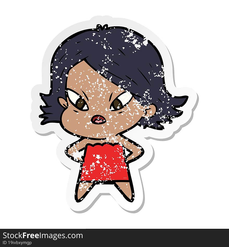 distressed sticker of a cartoon stressed woman