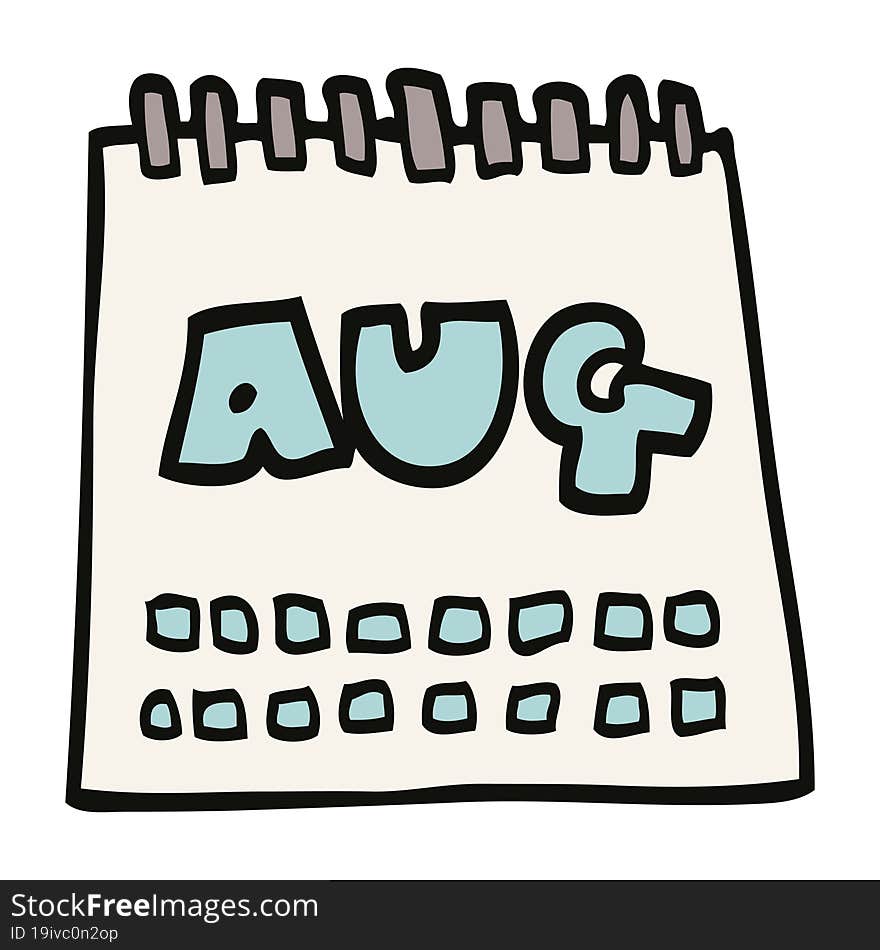 Cartoon Doodle Calendar Showing Month Of August