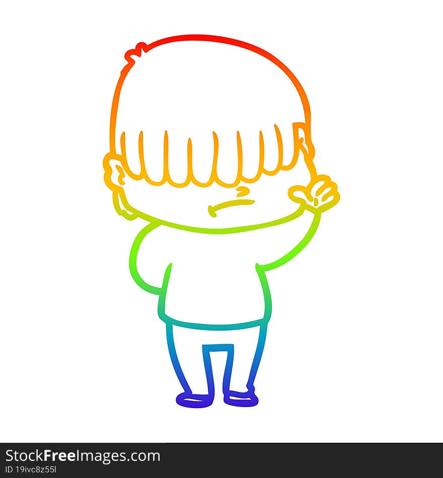 rainbow gradient line drawing cartoon boy with untidy hair