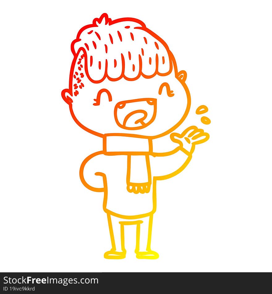 warm gradient line drawing cartoon happy boy laughing