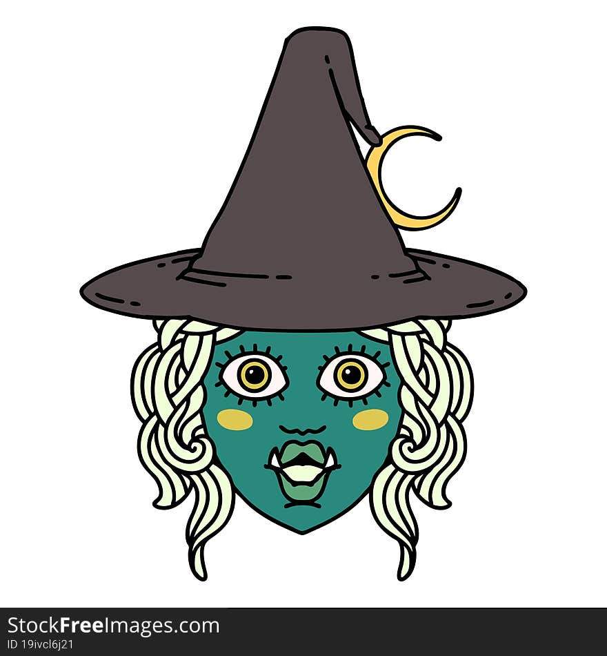 Half Orc Witch Character Face Illustration