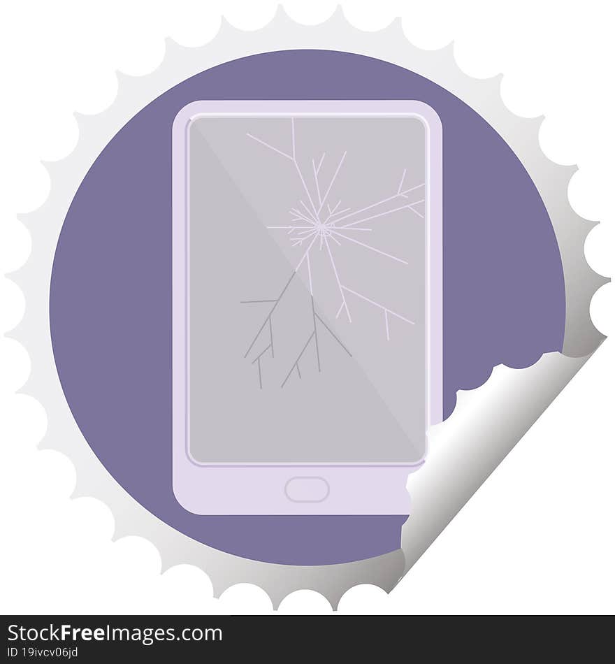 Broken Electronic Tablet Vector Round Sticker Stamp